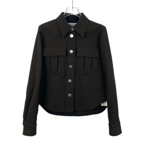 Bottega Veneta Structured Melange Brown Shirt Jacket With Lapel & Double Pockets